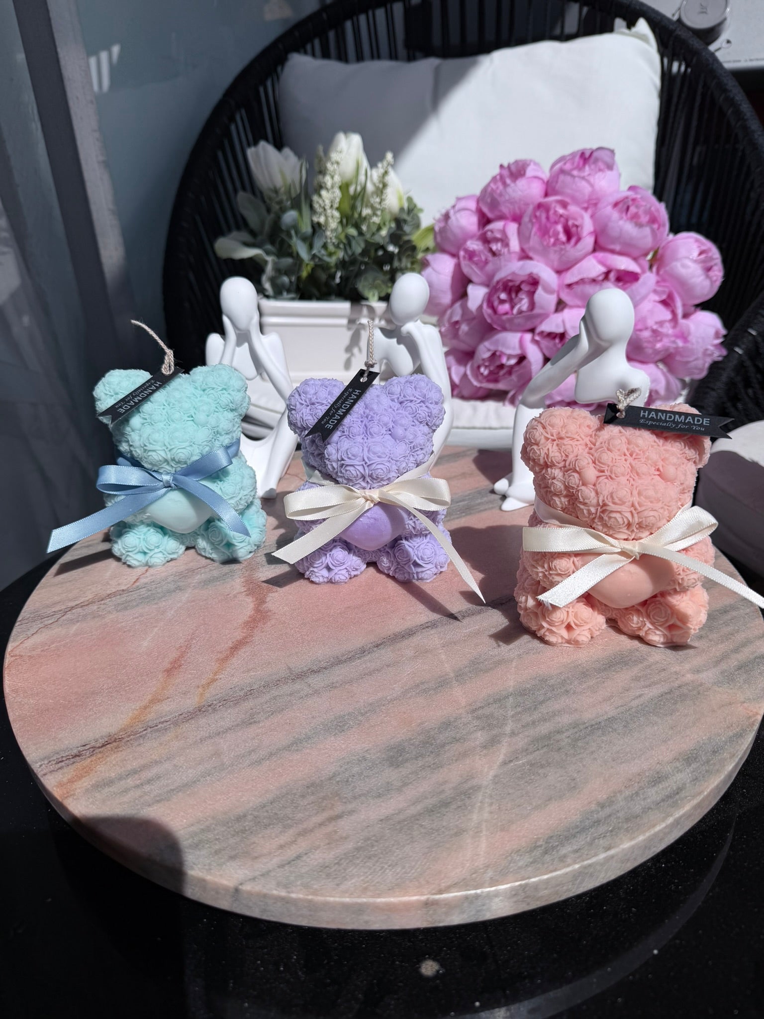 Giant Rose Teddy Bear Candle, Handmade Soy Wax Candle, Home Decor