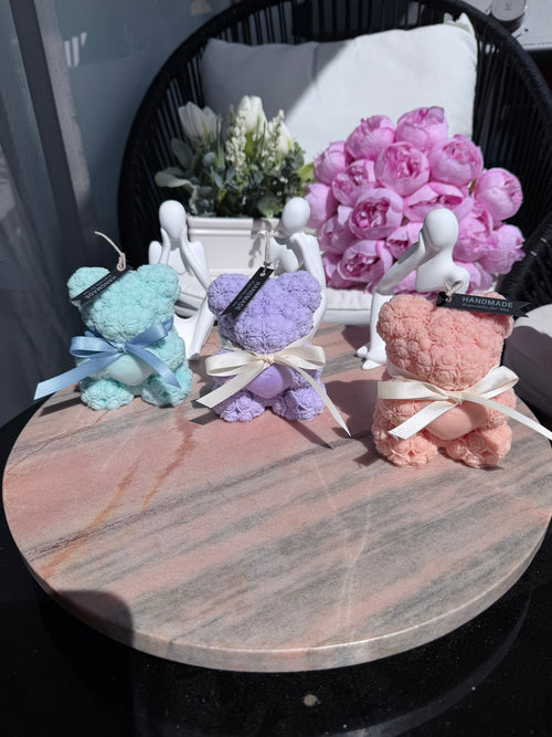 Giant Rose Teddy Bear Candle, Handmade Soy Wax Candle, Home Decor