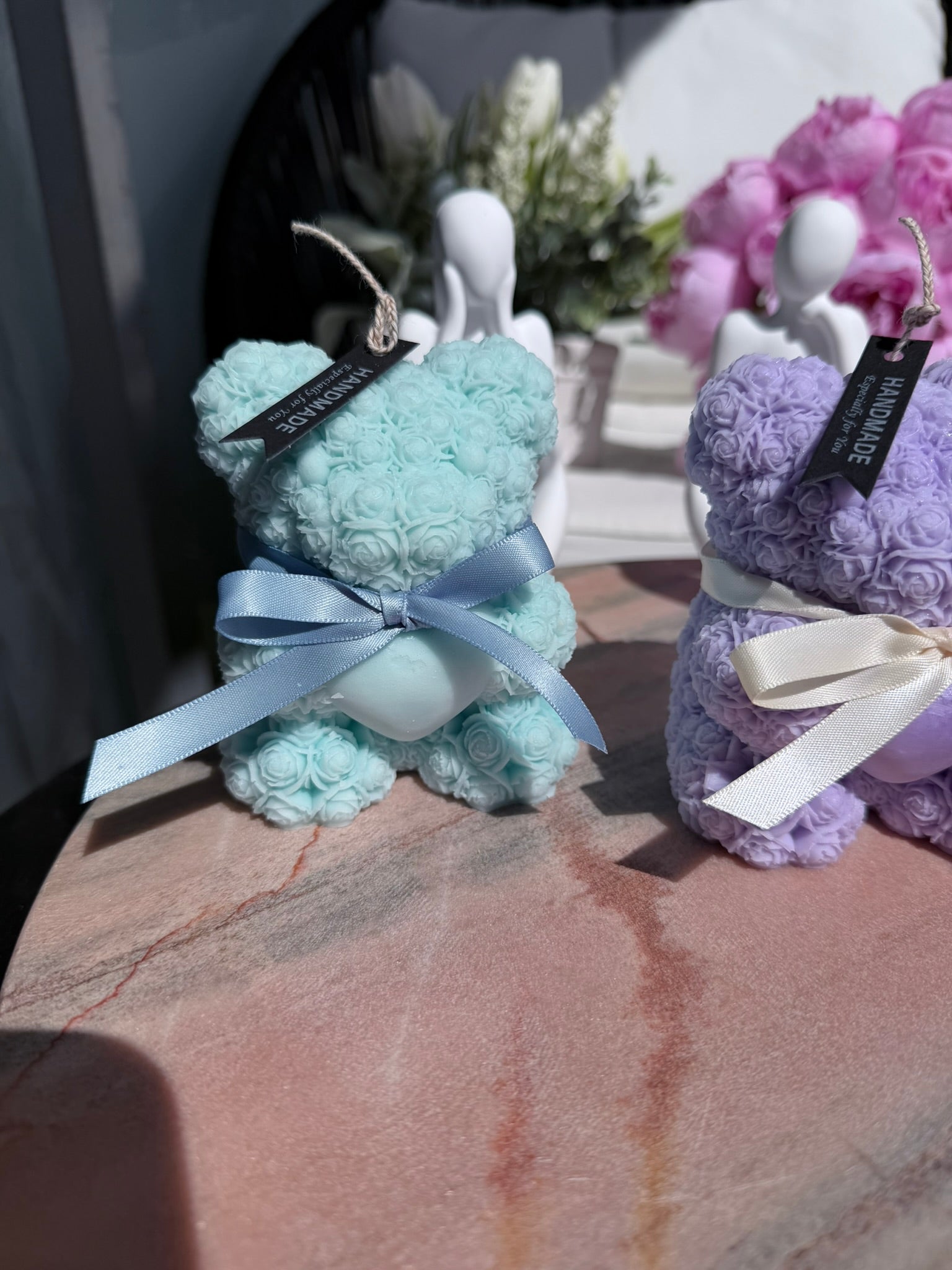 Giant Rose Teddy Bear Candle, Handmade Soy Wax Candle, Home Decor