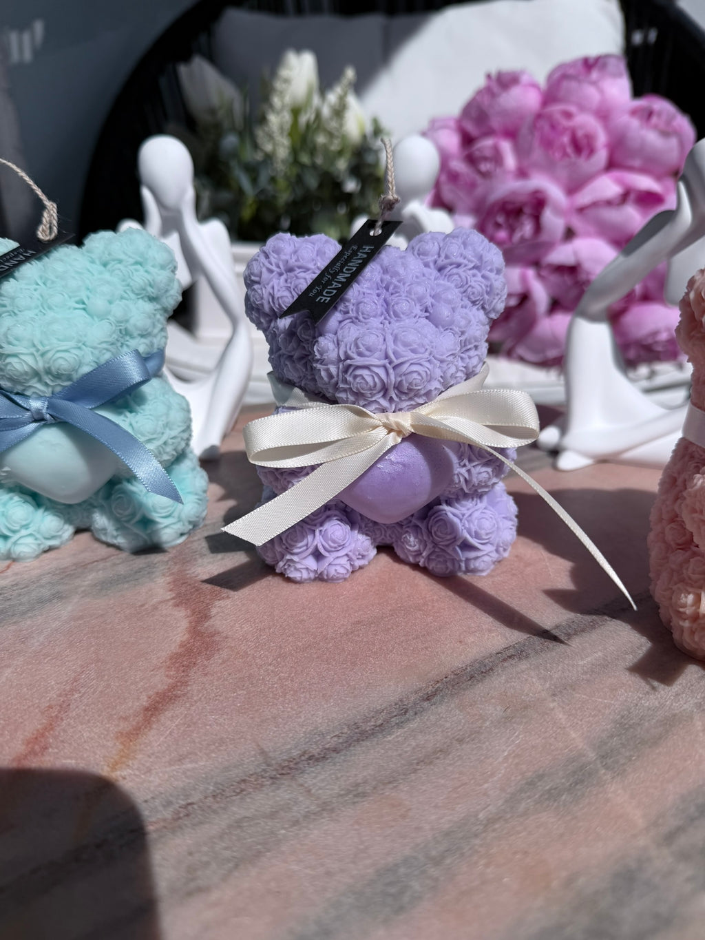 Giant Rose Teddy Bear Candle, Handmade Soy Wax Candle, Home Decor