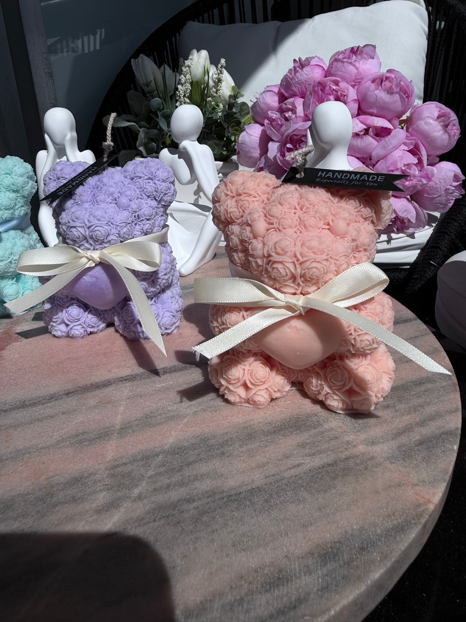Giant Rose Teddy Bear Candle, Handmade Soy Wax Candle, Home Decor