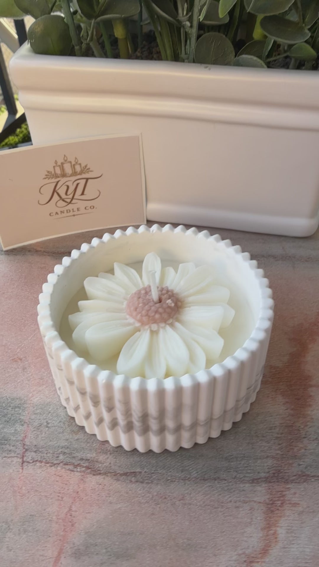 Daisy Soy Wax Candle – Ribbed Cement Jar, Boho Home Decor